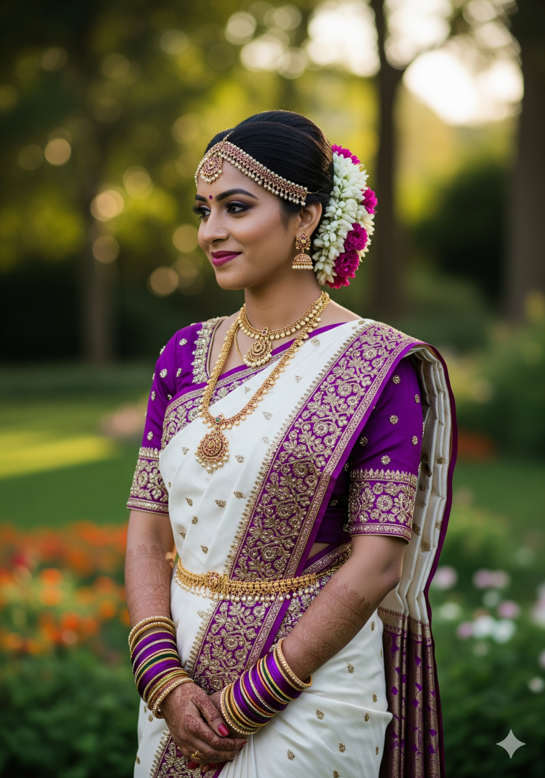 Royal Purple Embroidered Bridal Saree Set
